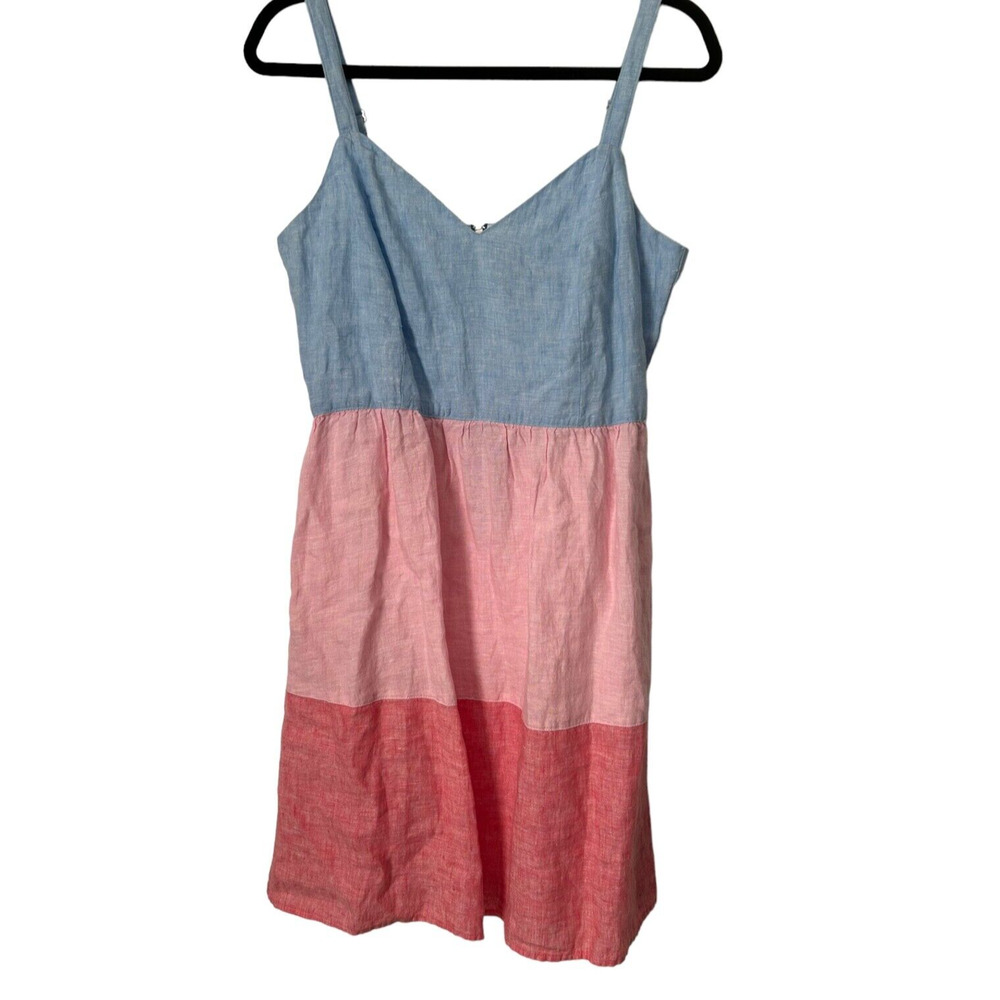 Cynthia Rowley Dress‎ Size 8 Pink Blue Colorblock 100% Linen Beachy Sleeveless